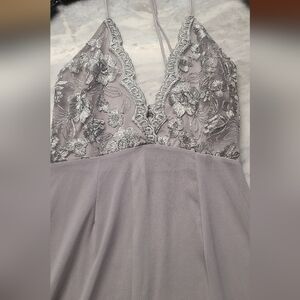 Sheer Lace Halter Dress in Silver